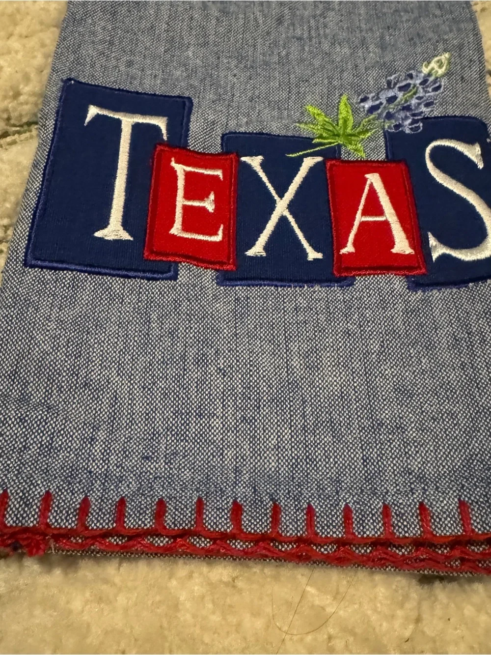 Kay Dee Designs Texas Applique Embroidered Kitchen Tea Towel Bluebonnet NWT